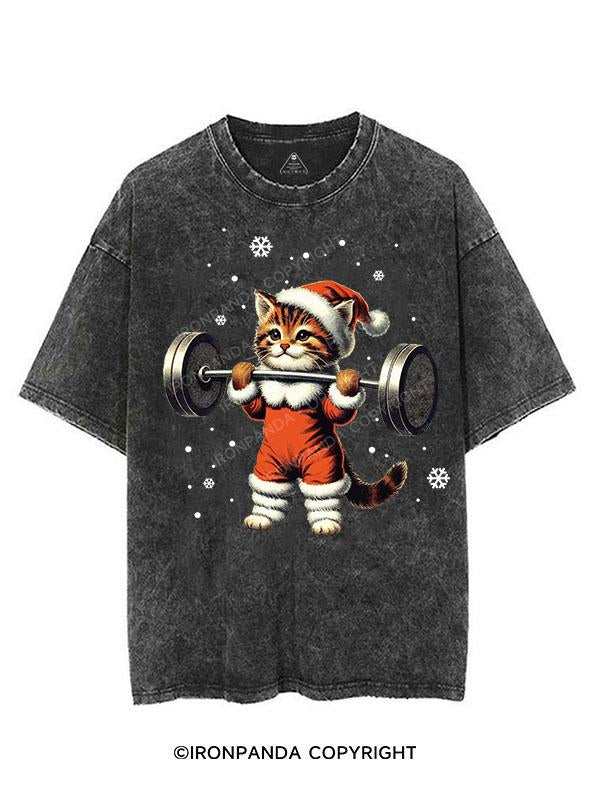 SANTA KITTEN WORKOUT VINTAGE GYM SHIRT