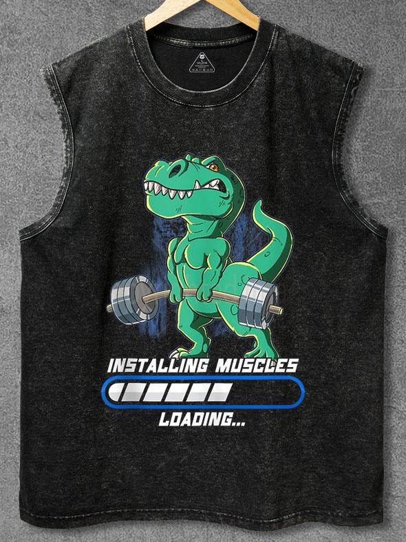 Bodybuilding Installing Muscles Dinosaur Washed Gym Tank