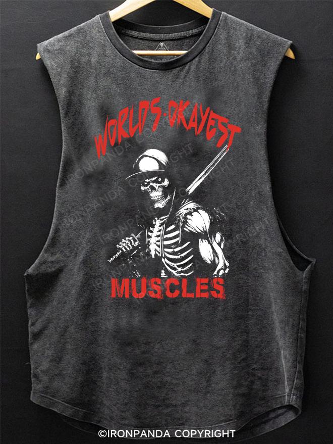 WORLD'S OKAYEST MUSCLES skeleton SCOOP BOTTOM COTTON TANK