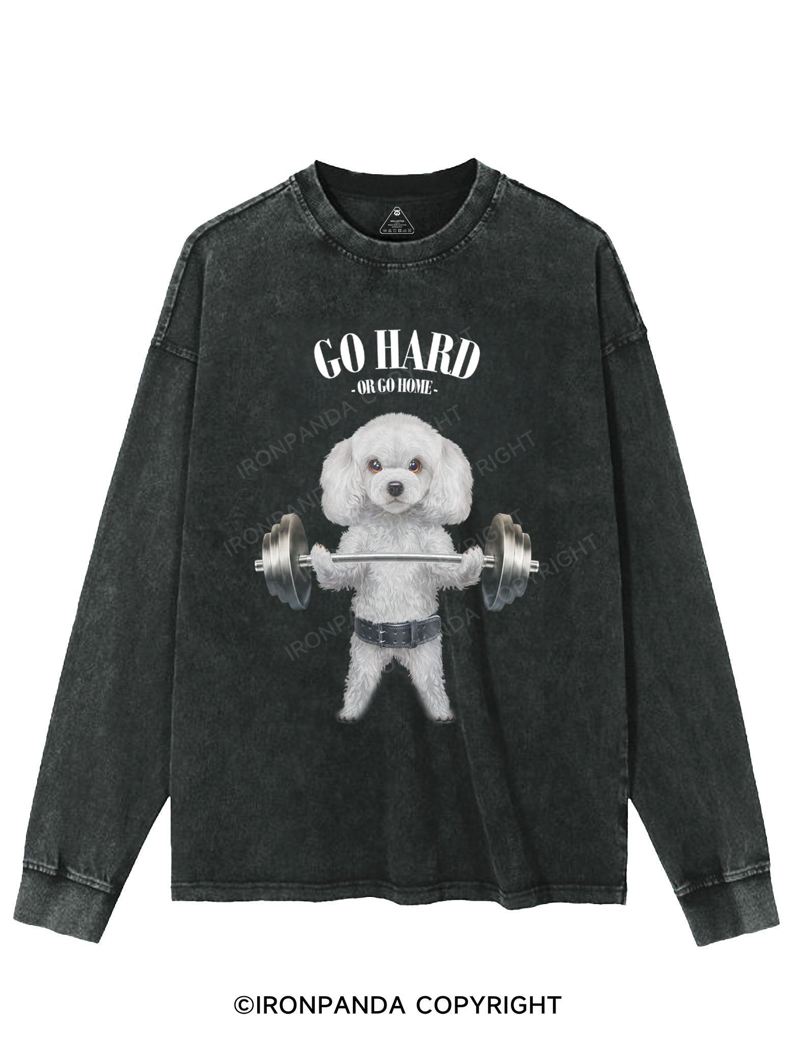 Poodle Dog Weightlifting WASHED LONG SLEEVE SHIRT