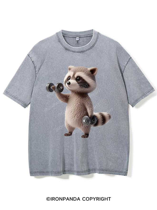 PUMPED-UP RACCOON ON THE GRIND VINTAGE GYM SHIRT