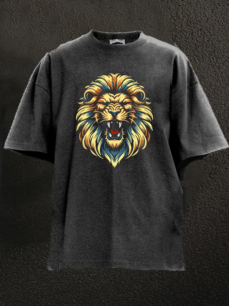 Lion Head Washed Gym Shirt