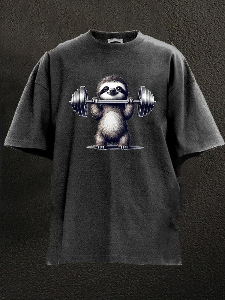 barbell sloth Washed Gym Shirt