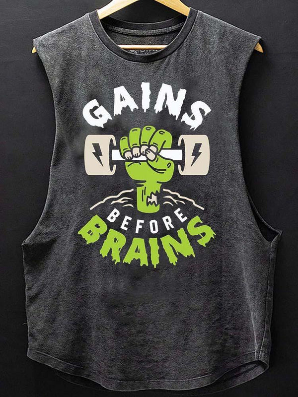 IronPandafit GAINS BRAINS Scoop Bottom Cotton Tank For Sale