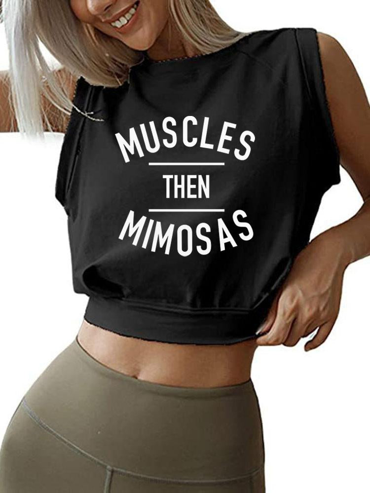 MUSCLES THEN MIMOSAS SLEEVELESS CROP TOPS