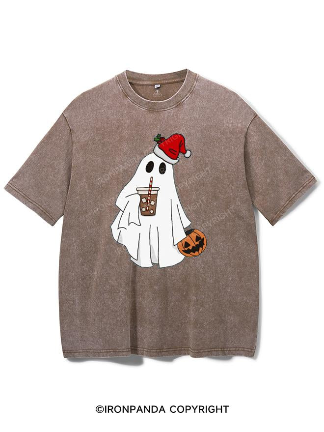 SANTA GHOST WITH PUMP AND COFFEE VINTAGE GYM SHIRT