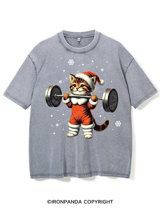 SANTA KITTEN WORKOUT VINTAGE GYM SHIRT