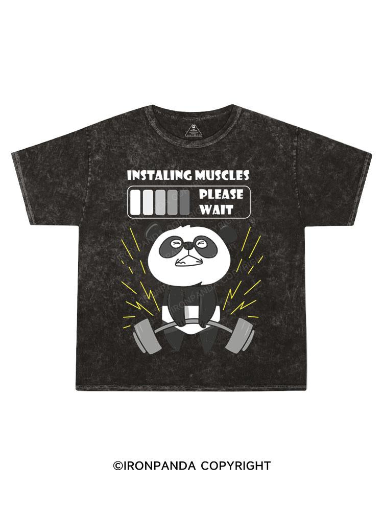 Panda installing muscles Kids Washed T-Shirt