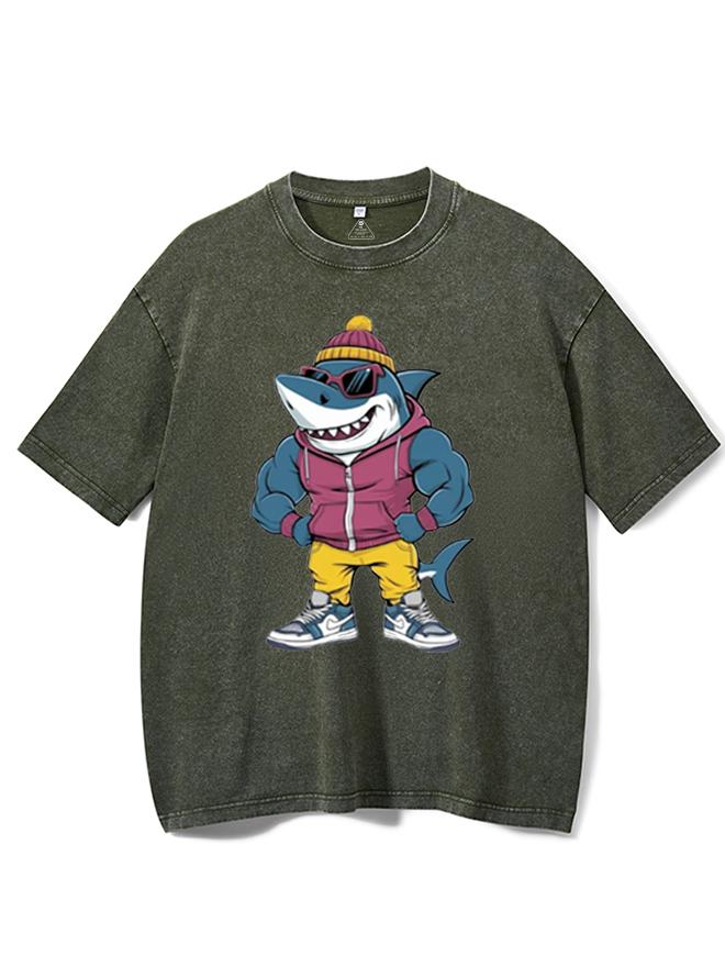 Muscular Shark Washed Gym Shirt