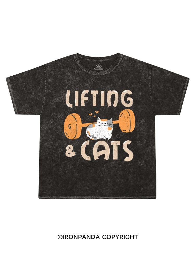 Lifting & Cats Kids Washed T-Shirt