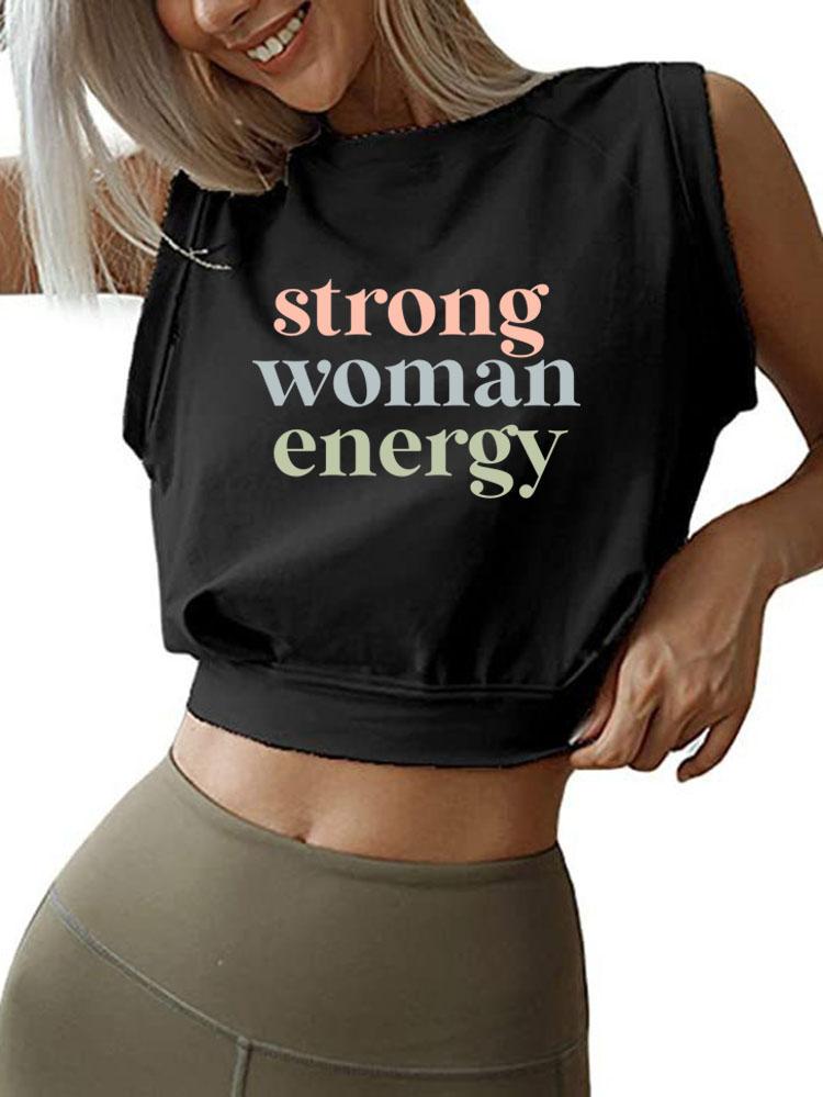 STRONG WOMAN ENERGY SLEEVELESS CROP TOPS