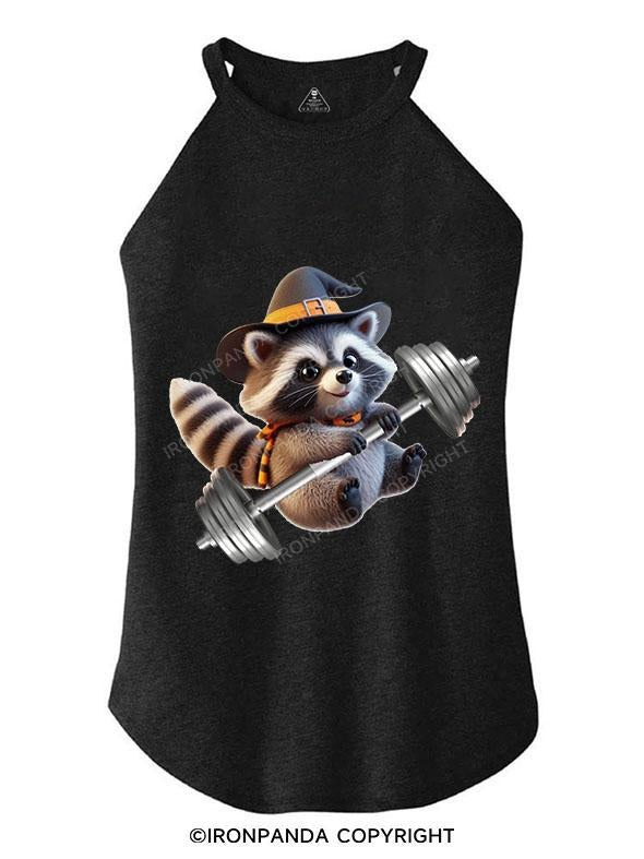 HALLOWEEN RIPPED RACCOON TRI ROCKER COTTON TANK