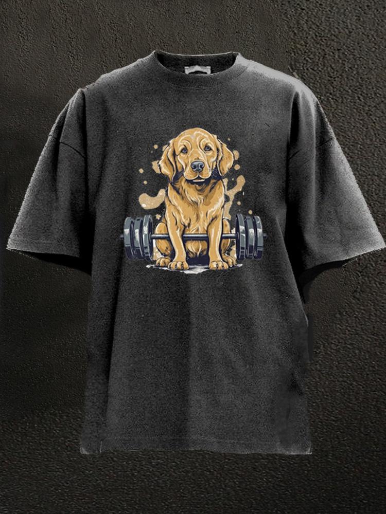 Weightlifting Golden Retriever Washed Gym Shirt