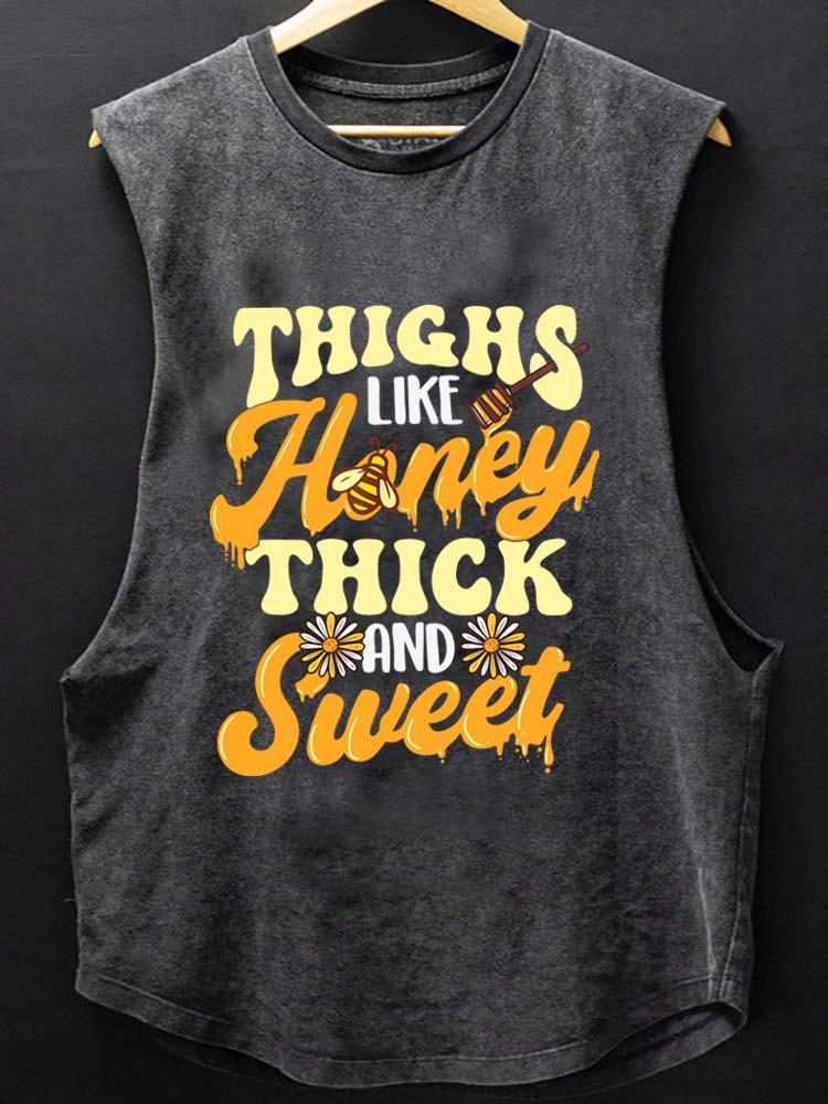 THIGHS LIKE HONEY THICK AND SWEET SCOOP BOTTOM COTTON TANK