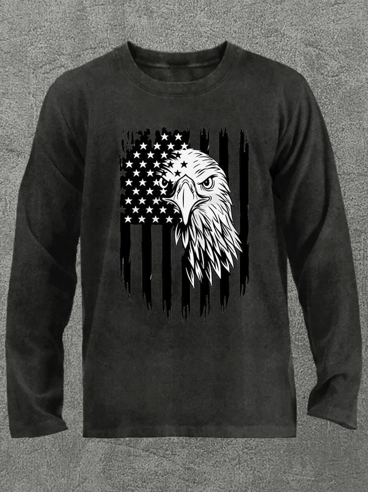 eagle with usa flag Washed Gym Long Sleeve Shirt