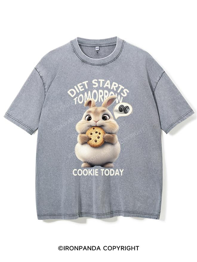 DIET STARTS TOMORROW COOKIE TODAY BUNNY VINTAGE GYM SHIRT