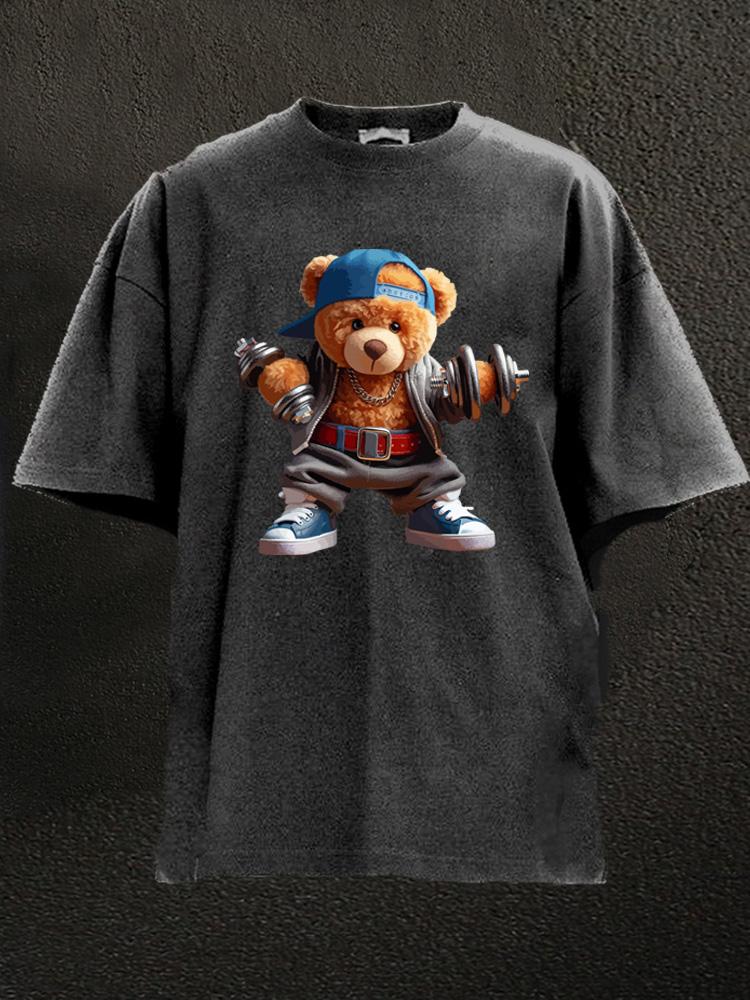 dumbbell workout bear Washed Gym Shirt