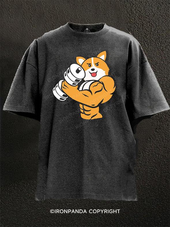 Lifting  Corgi Washed Gym Shirt