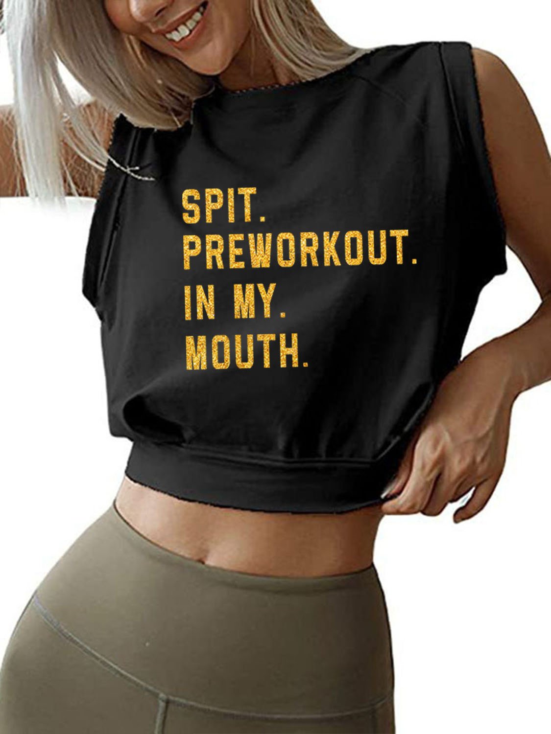 SPIT PREWORKOUT IN MY MOUTH Sleeveless Crop Tops