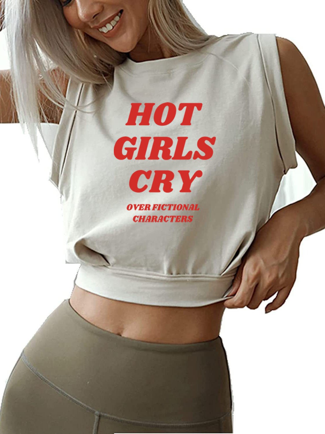 HOT GIRLS CRY OVER FICTIONAL  SLEEVELESS CROP TOPS