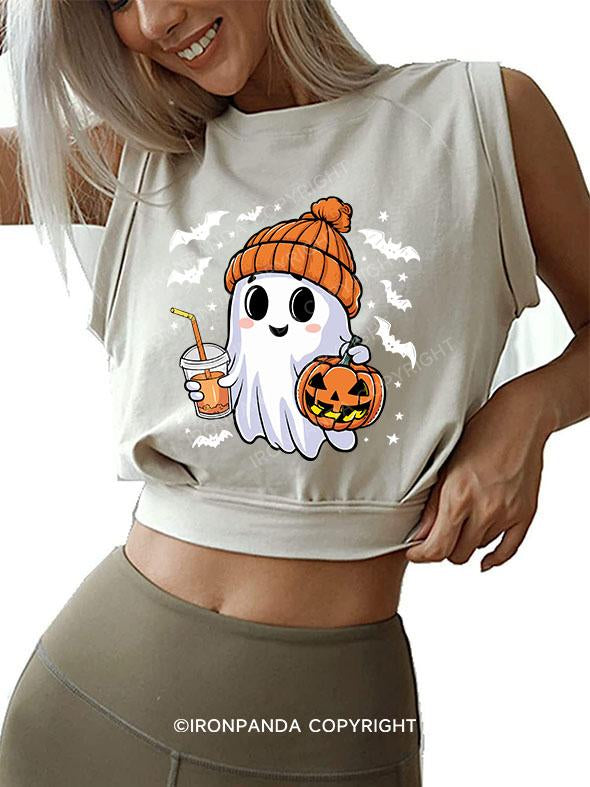 HALLOWEEN ICED COFFEE GHOST SLEEVELESS CROP TOPS