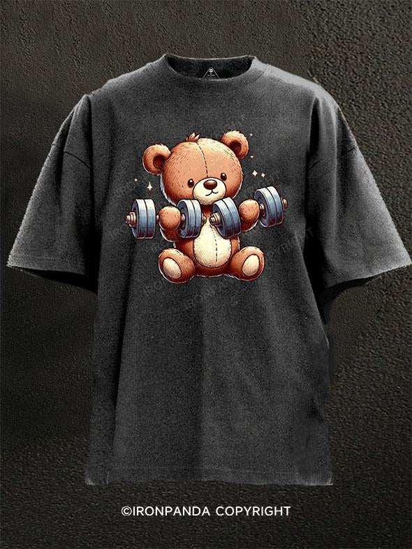 dumbbell bear  Washed Gym Shirt