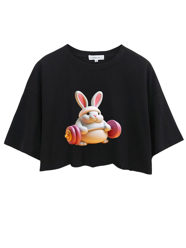 THE CUTE RABBIT WEIGHTLIFTING CROP TOPS