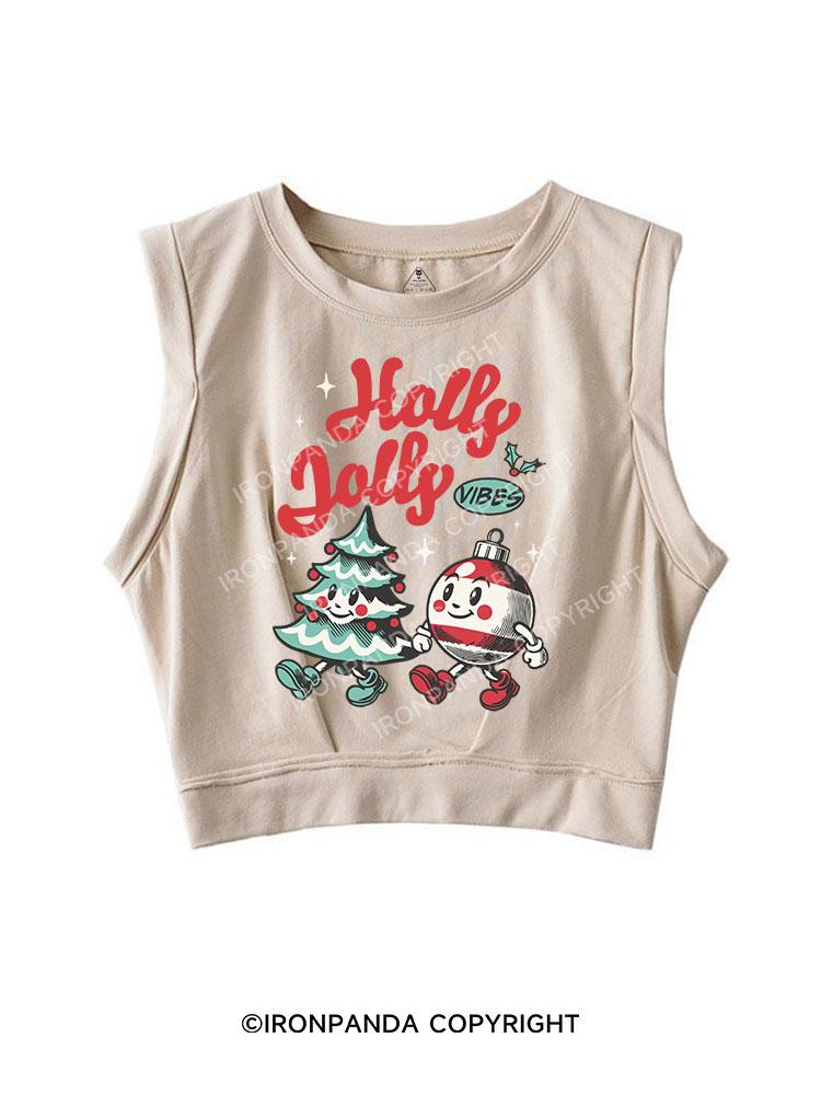 HOLLY JOLLY VIBES SLEEVELESS CROP TOPS