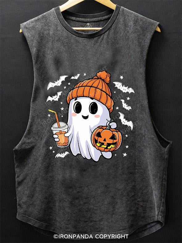 HALLOWEEN ICED COFFEE GHOST SCOOP BOTTOM COTTON TANK