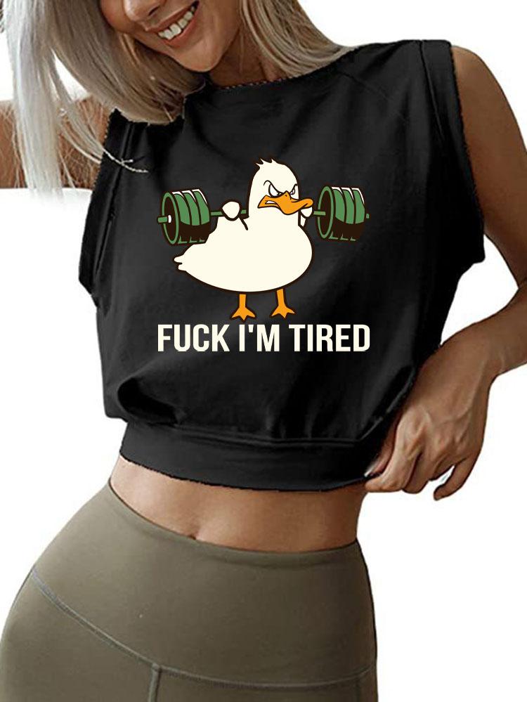 FUCK I'M TIRED SLEEVELESS CROP TOPS