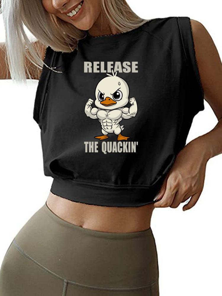 RELEASE THE QUACKIN'  SLEEVELESS CROP TOPS