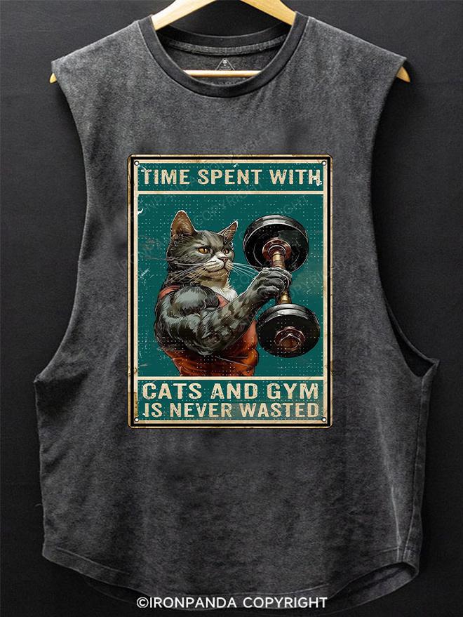 Time Spent With Cats And Gym Is Never Wasted SCOOP BOTTOM COTTON TANK