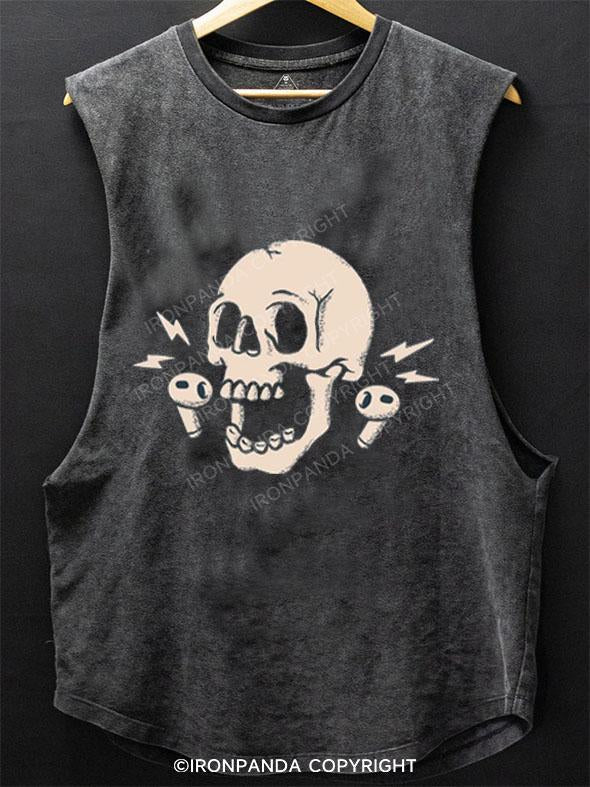 SKELETON WITH EARPHONE SCOOP BOTTOM COTTON TANK