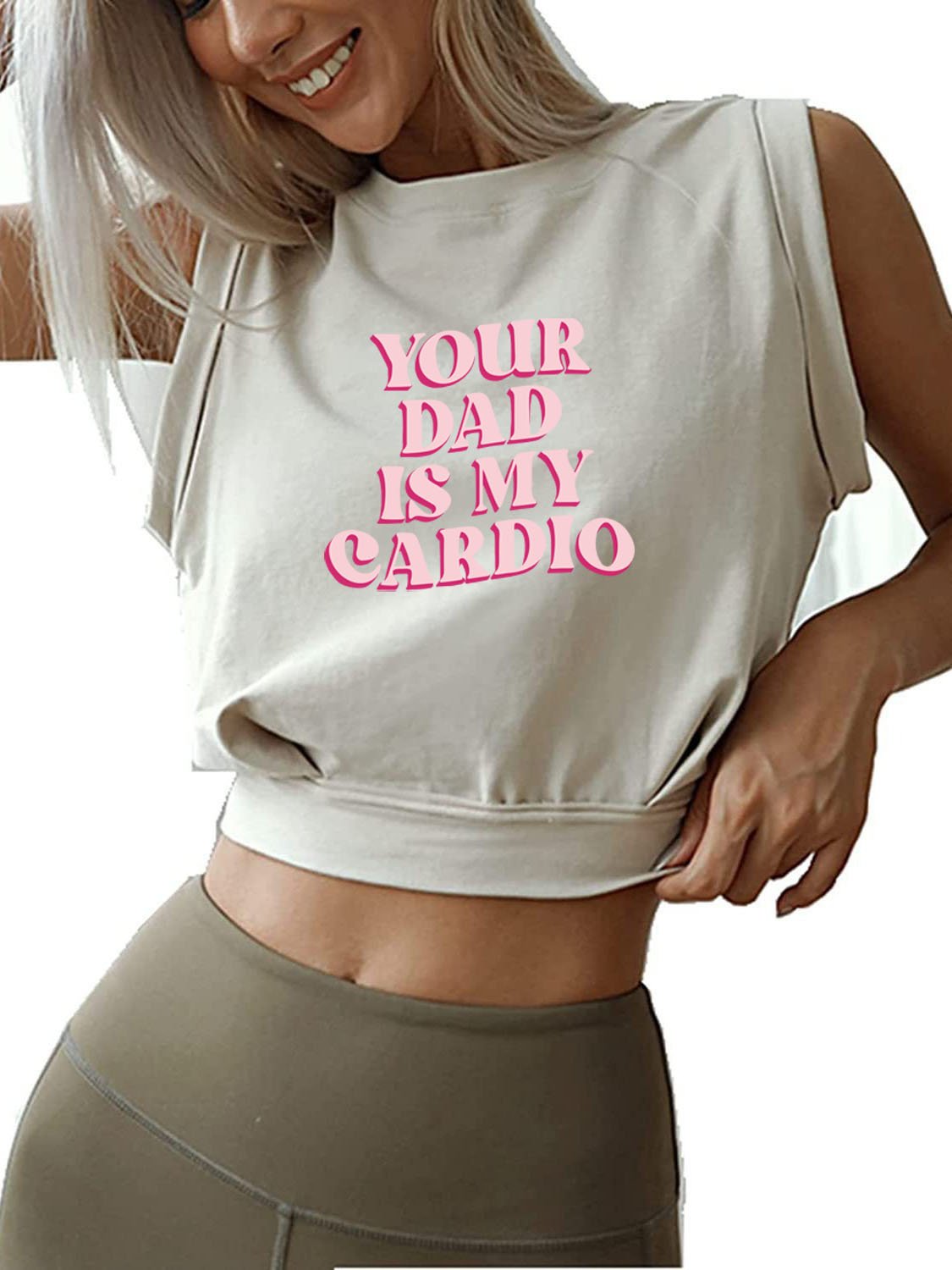 PINK YOUR DAD IS MY CARDIO SLEEVELESS CROP TOPS