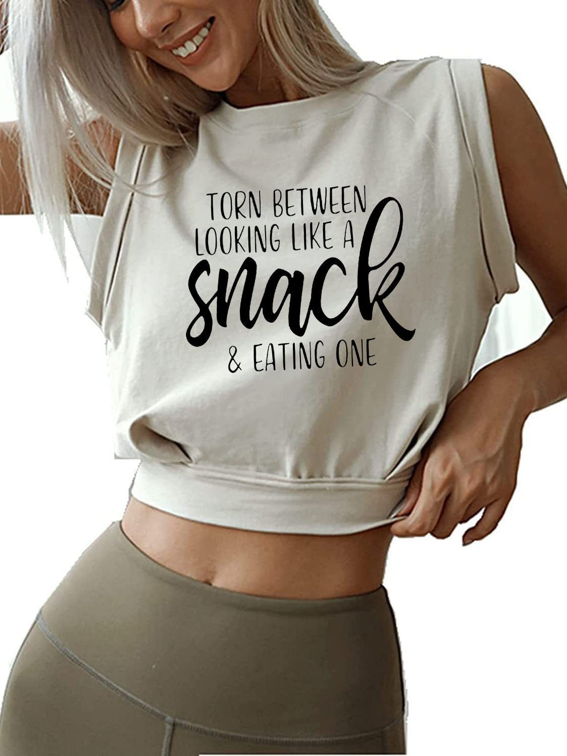 TORN BETWEEN A SNACK AND EAT ONE Sleeveless Crop Tops