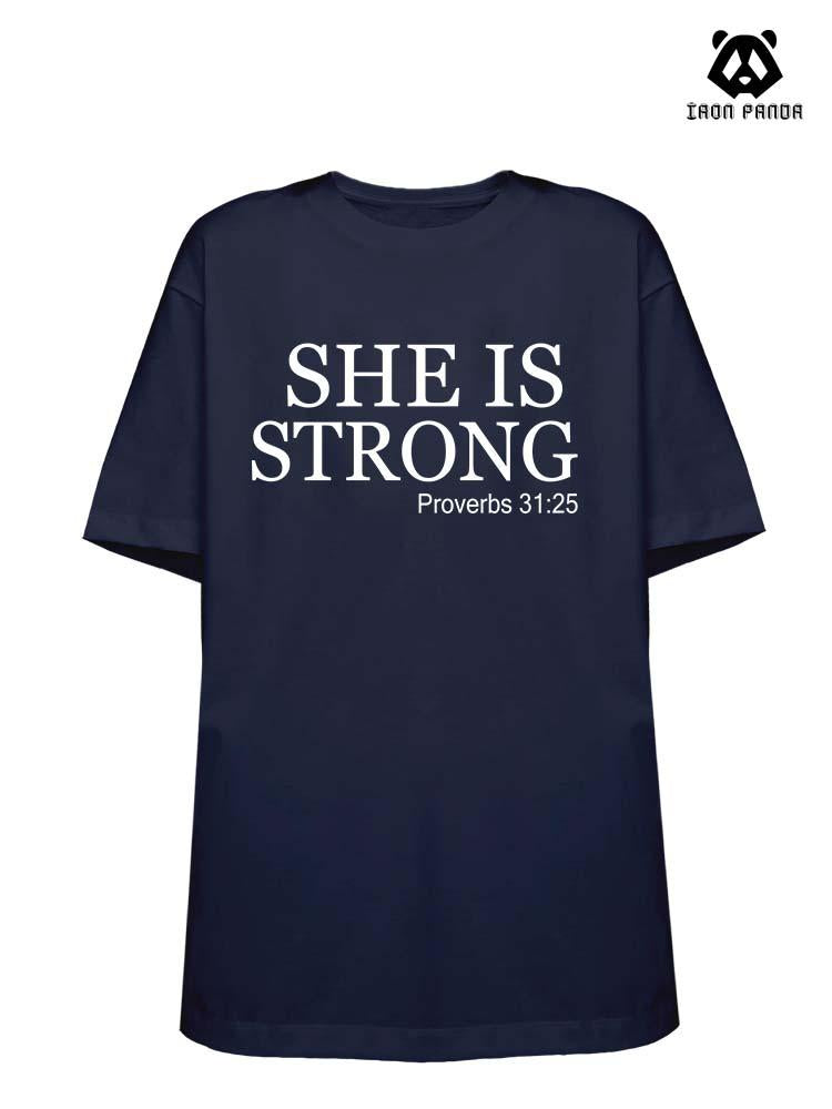 SHE IS STRONG Loose fit cotton  Gym T-shirt