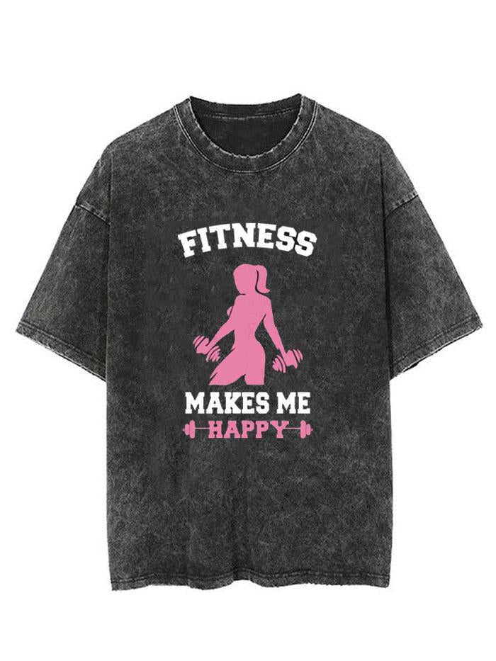 FITNESS MAKES ME HAPPY VINTAGE GYM SHIRT