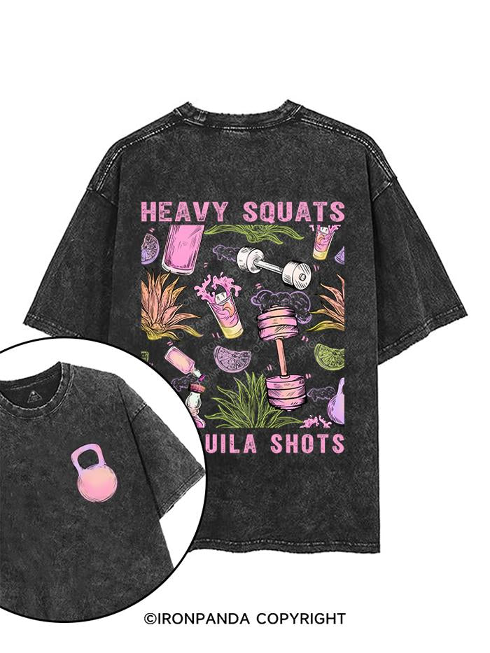 heavy squats & tequila shots printed Gym Shirt