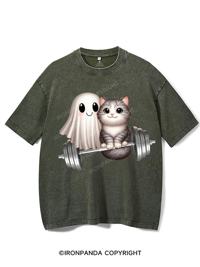 CAT & GHOST WORKOUT BUDDIES VINTAGE GYM SHIRT