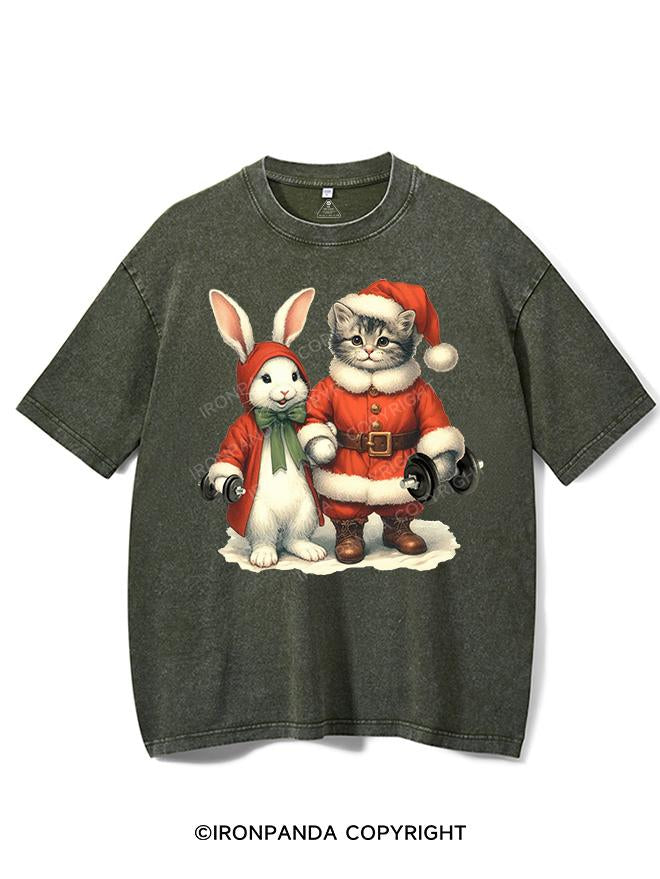 SANTA CAT, XMAS BUNNY, GYM BEASTS VINTAGE GYM SHIRT