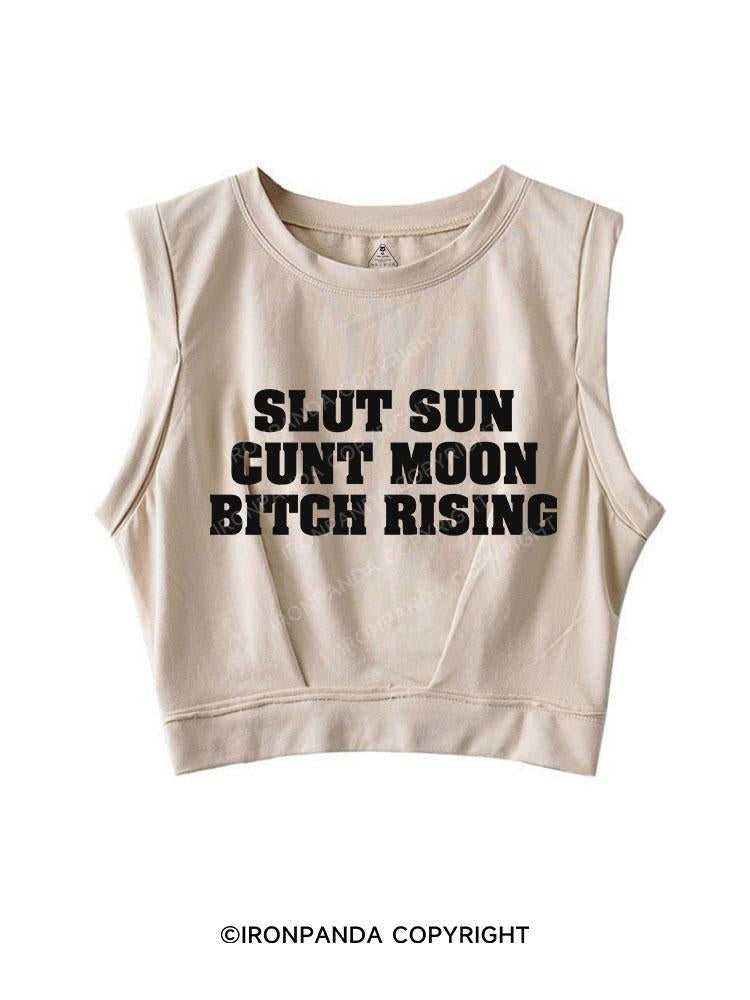 SLUT SUN CUNT MOON BITCH RISING SLEEVELESS CROP TOPS