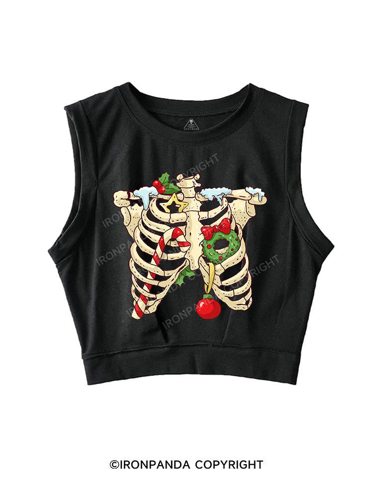 A CHRISTMAS SKELETON SLEEVELESS CROP TOPS