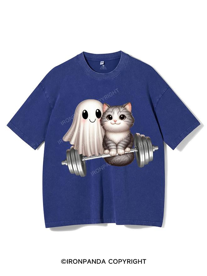 CAT & GHOST WORKOUT BUDDIES VINTAGE GYM SHIRT