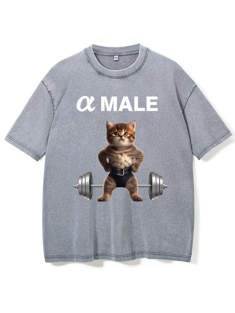 Alpha Male Cat Washed Gym Shirt