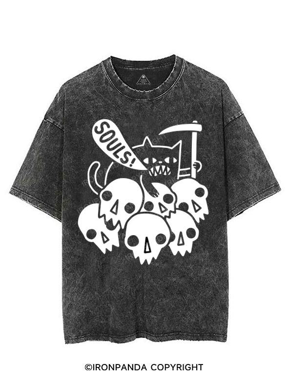 SOULS！CAT AND SKELETON VINTAGE GYM SHIRT