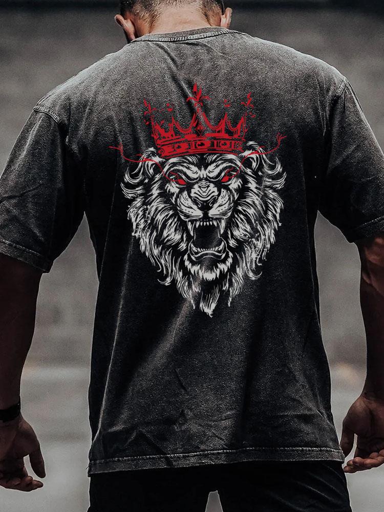 Lion King back printed Washed Gym Shirt