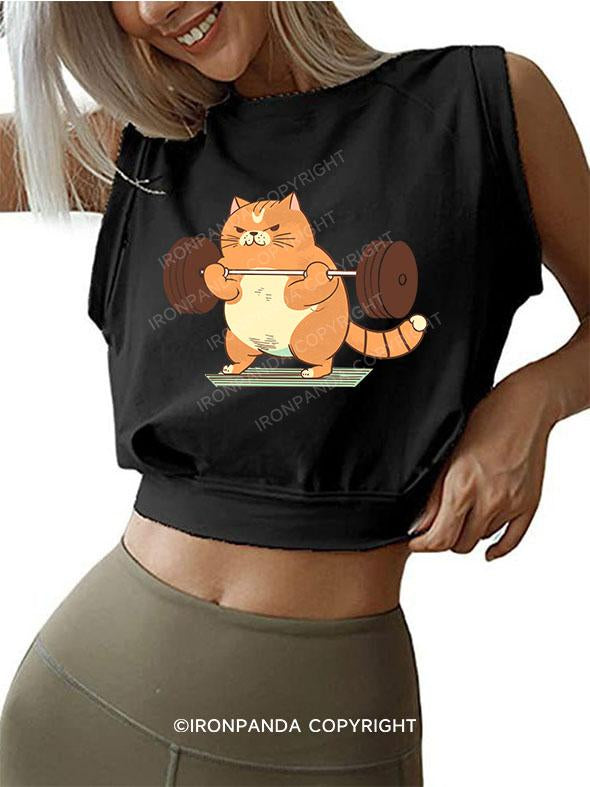 Cat Weightlifting SLEEVELESS CROP TOPS