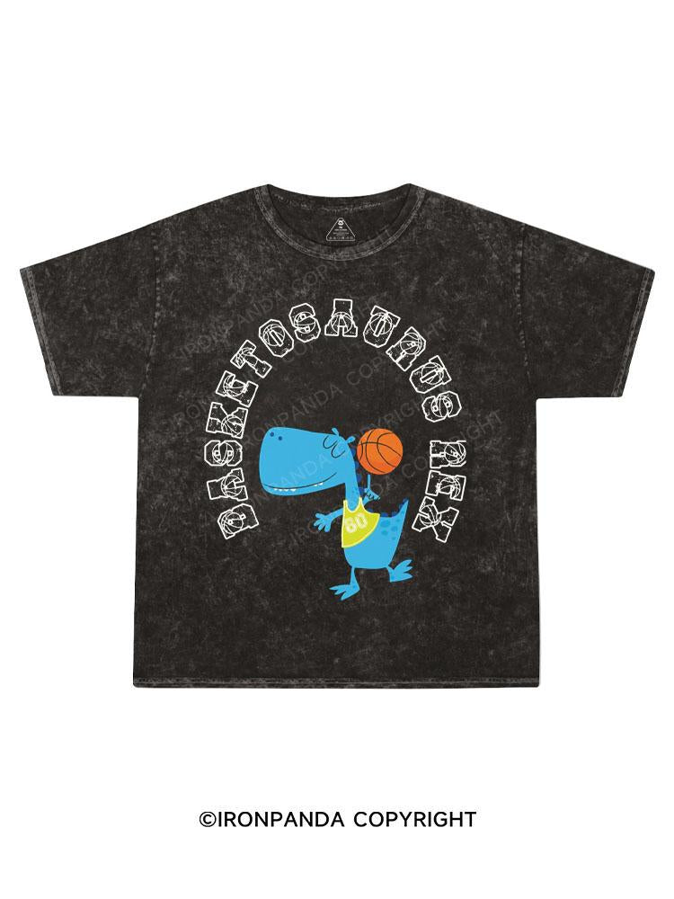 Dinosaur Playing Basketball Kids Washed T-Shirt