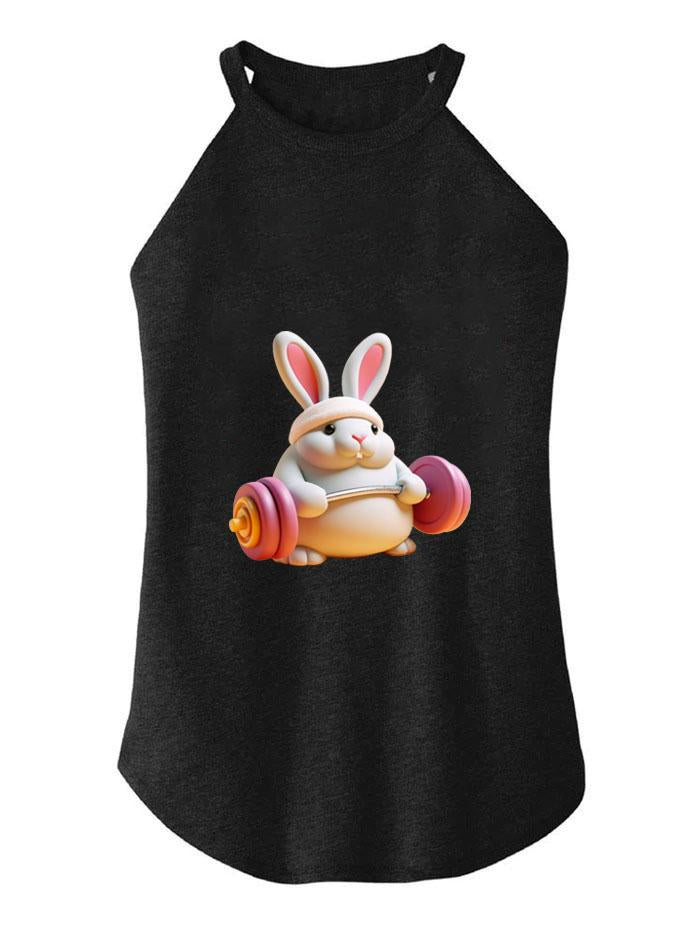 THE CUTE RABBIT WEIGHTLIFTING ROCKER COTTON TANK