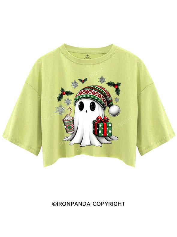 CHRISTMAS GHOST WITH COFFEE AND GIFT CROP TOPS